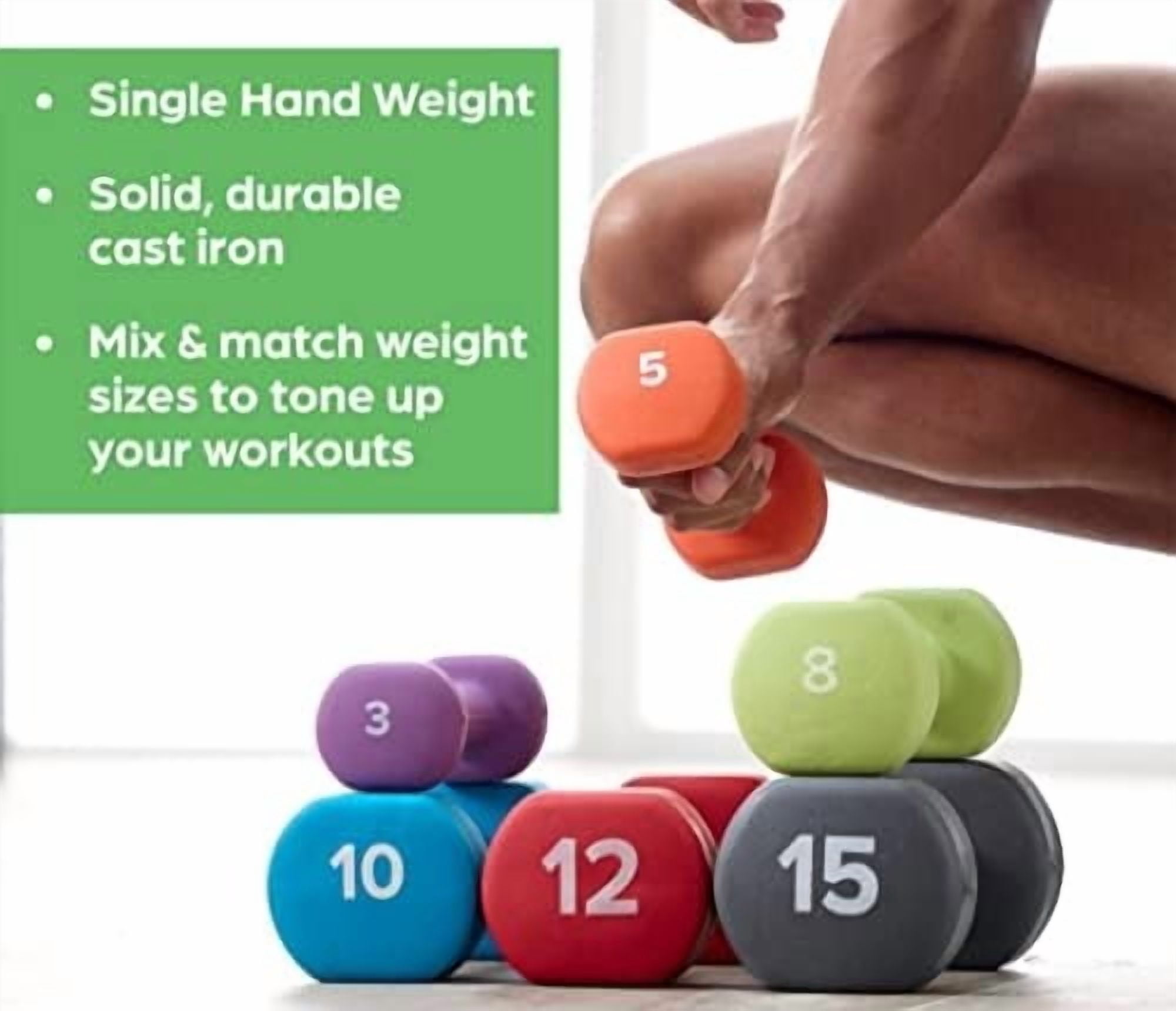 Dumbbell Hand Weight (Sold in Singles) - Neoprene Coated Exercise & Fitness Dumbbell for Home Gym Workouts and Strength Training - Free Weights for Women and Men