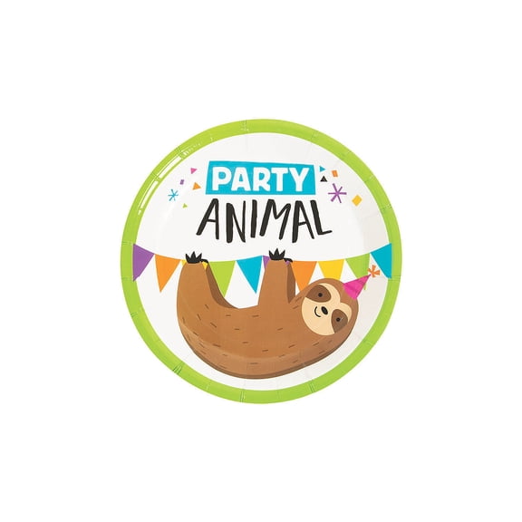 Party Animal Sloth Paper Dessert Plates, Party Supplies, Birthday, 8 Pieces