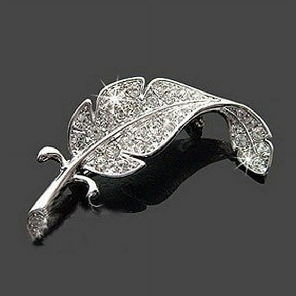 Besufy Women Brooch Pin Leaf Silver Tone Rhinestone Crystal Wedding Breastpin