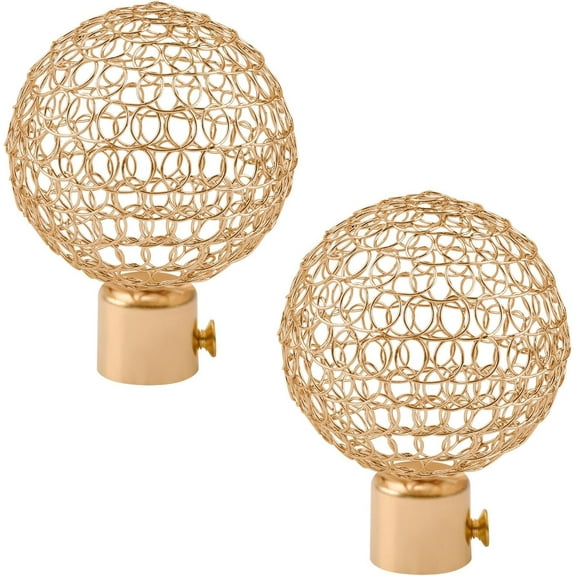 Curtain Finials, 2Pcs Golden Hollow Ball Drapery Rail Pole Head Cap Decorative Window Curtain Rail End Metal Curtain Rod Pole Finials Ends, Inner Diameter 19mm