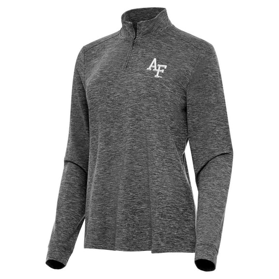 Women's Antigua  Heather Black Air Force Falcons Mentor Long Sleeve Quarter-Zip Mock Polo
