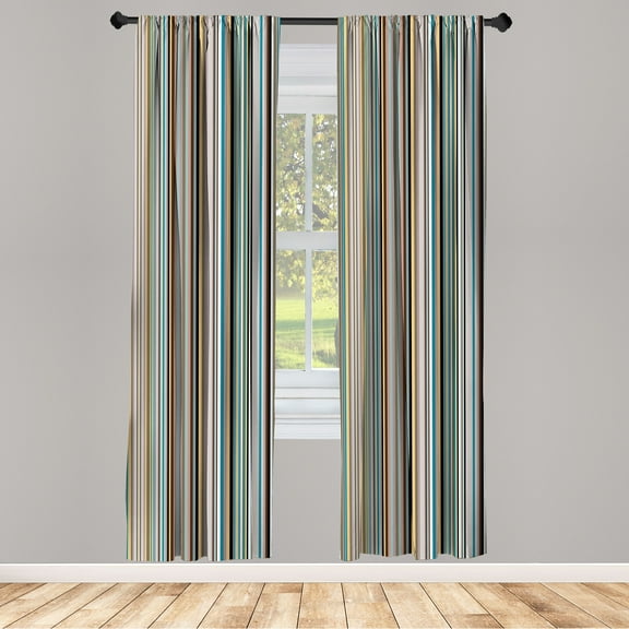 Ambesonne Striped Curtains, Geometric Abstract Vintage, Pair of 28"x84", Teal White