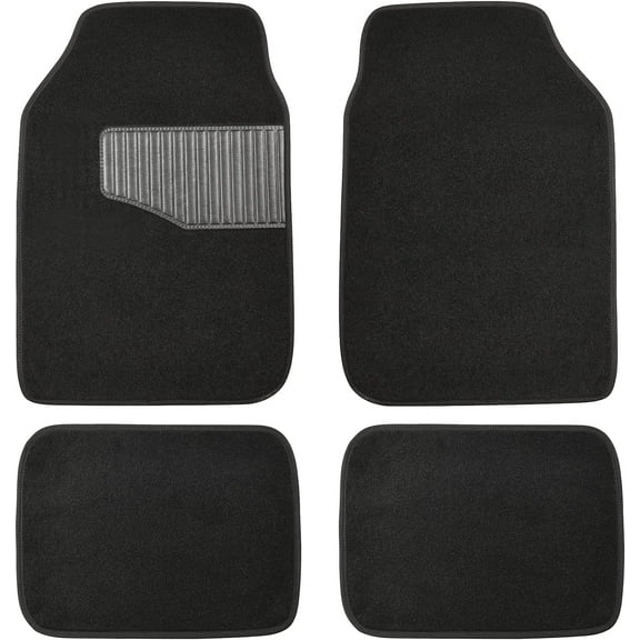 Universal Fit Rubber Carpet Floor Mats For Car SUV Van & Truck, 4 count (Pack of 1), Black, 25"L x 17.5"W (Front), 13"L 17.5"W(Rear)