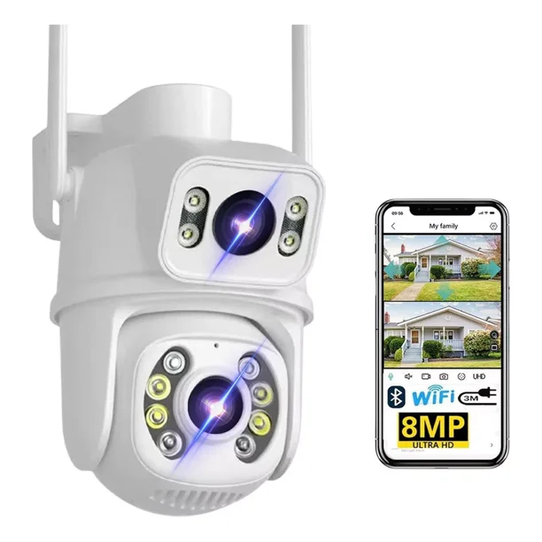 Cámara De Seguridad Exterior Wifi 8mp Visión Nocturna Doble Pantalla,starcat A8b,color Blanco