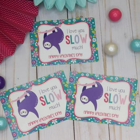 I Love You So Much Cute Sloth Themed Valentine's Day Cards for Kids to give to Friends & Classmates, Thirty (30) 3.5" x 5" Fill In Cards (Without Envelopes) by AmandaCreation