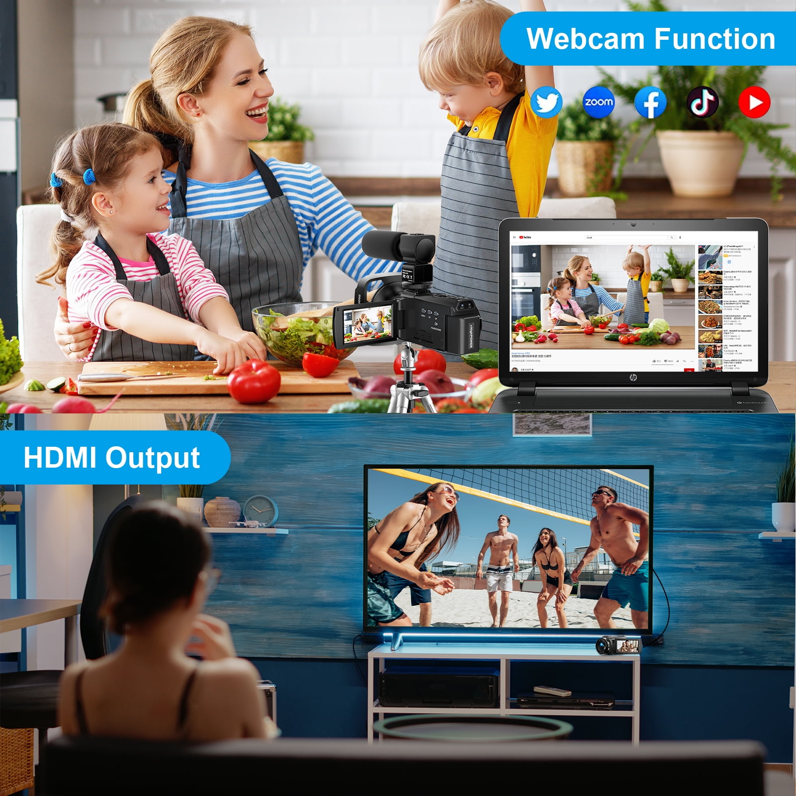 5K Video Camera Camcorder 48MP UHD Wifi IR Night Vision Vlogging Camera for YouTube with 32GB SD Card,16X Digital Zoom Touch Screen with External Microphone,2 Batteries