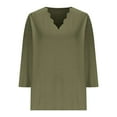 thumbnail image 5 of Rollbacks & More GaThRRgYP Womens Workout Tops Long Sleeve Tee Shirts,Women's Summer Solid Color Quarter Sleeve Temperament V-neck Pullover Top Army Green M, 5 of 6