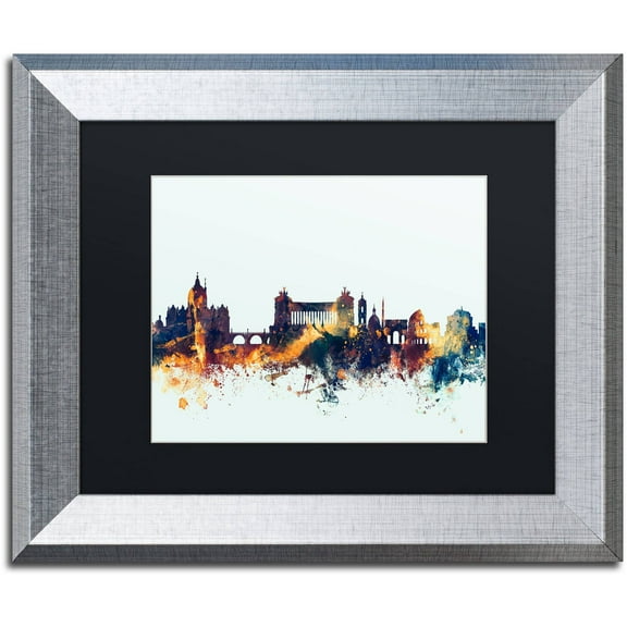 Trademark Fine Art "Rome Italy Skyline Blue" Canvas Art by Michael Tompsett, Black Matte, Silver Frame