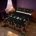 thumbnail image 3 of Homewish Red Flower Floral Full Size Comforter Sets, Bohemian Moon Phase Bedding Comforter Set, Black Reversible 3 Piece, 1 Comforter and 2 Pillowcases, 3 of 6