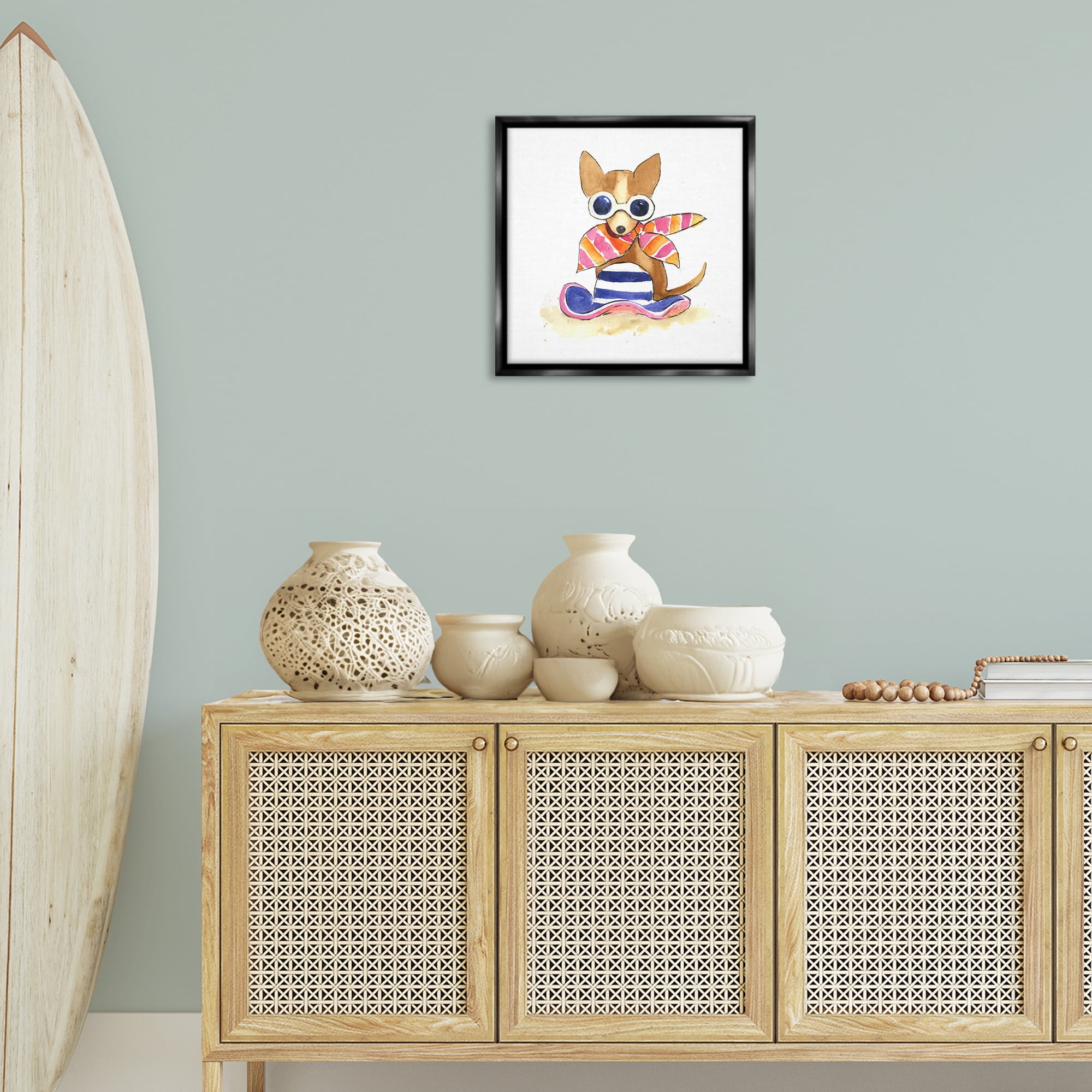 Stupell Industries Sandy Dog on Beach Animals Painting Black Floater Framed Canvas Art Print Wall Art, 18 x 18