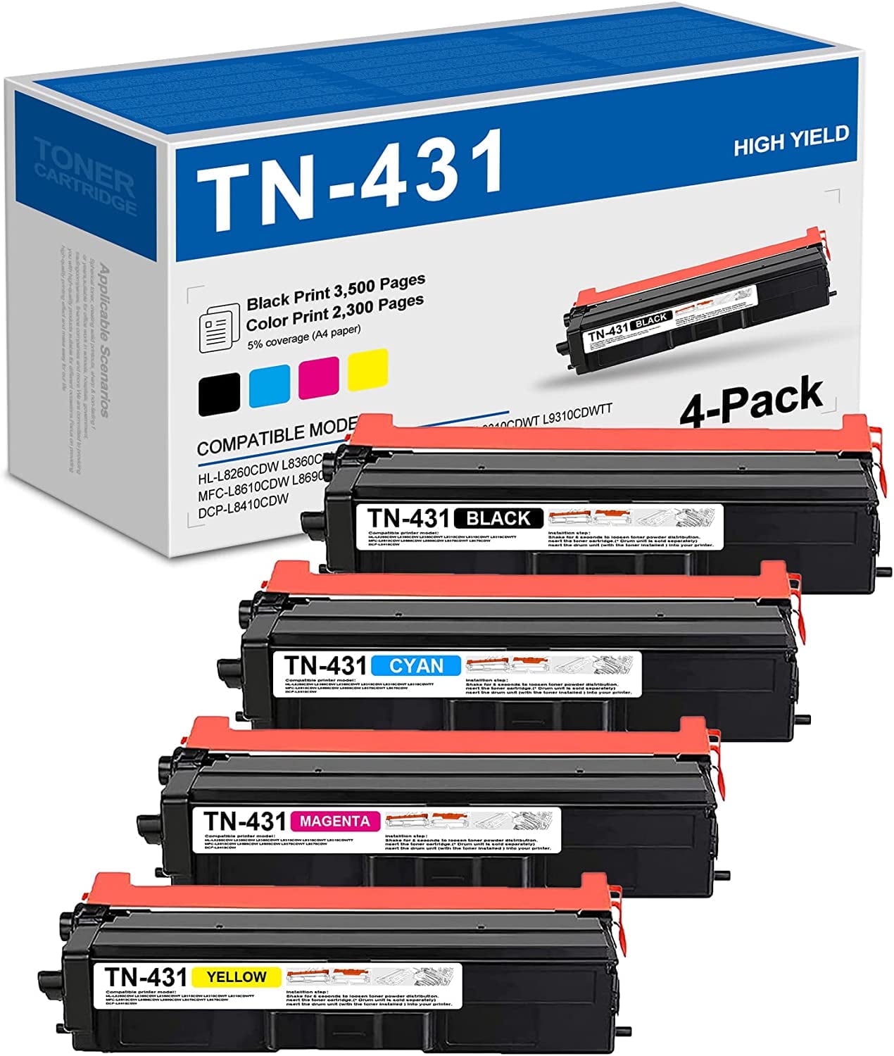 TN431 Toner Cartridge 4-Pack (1BK/1C/1M/1Y ... - Shein