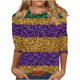 thumbnail image 2 of Ounisa 2025 Womens 3/4 Sleeve Tops Mardi Gras Costumes Fashion Round Neck Color Printed Blouse, 2 of 6