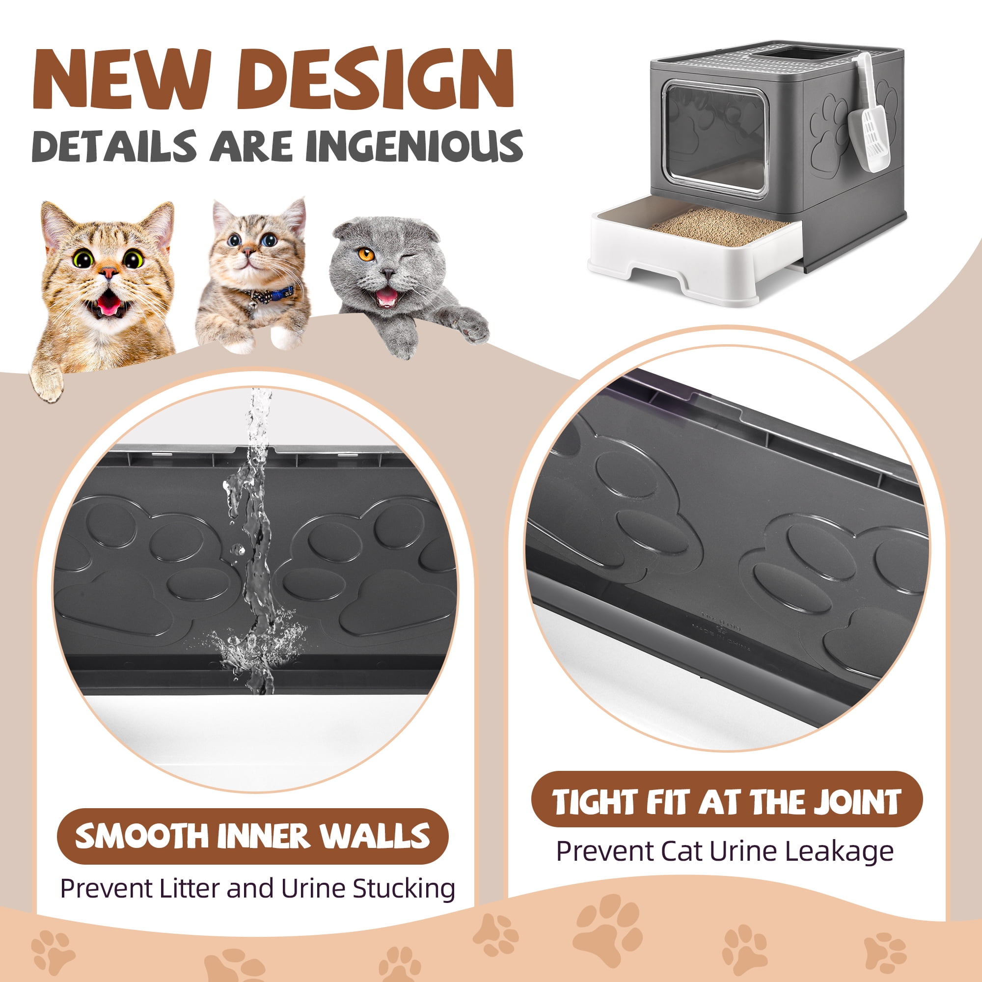 Upgraded Extra Large Cat Litter Box With Scoop, Plastic Standard Enclosed Litter Box, Upgraded Adjustable Door Cat Litter Box With Enlarged Drawer