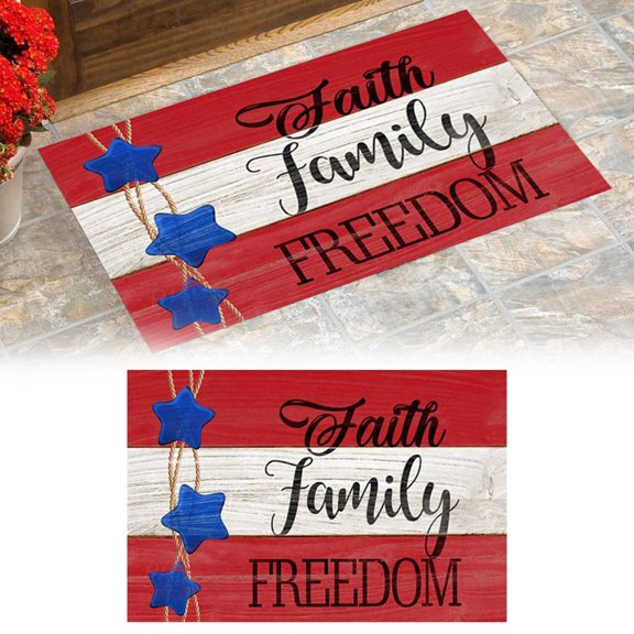 Shiogb Red Independence Day 4Th Of July Entrance Door Mat Rustic American Flag Profile Traditional Patriotic Decor Outdoor Welcome Mat Non Carpet Rugs Floor Mat Decorative for Home Bathr