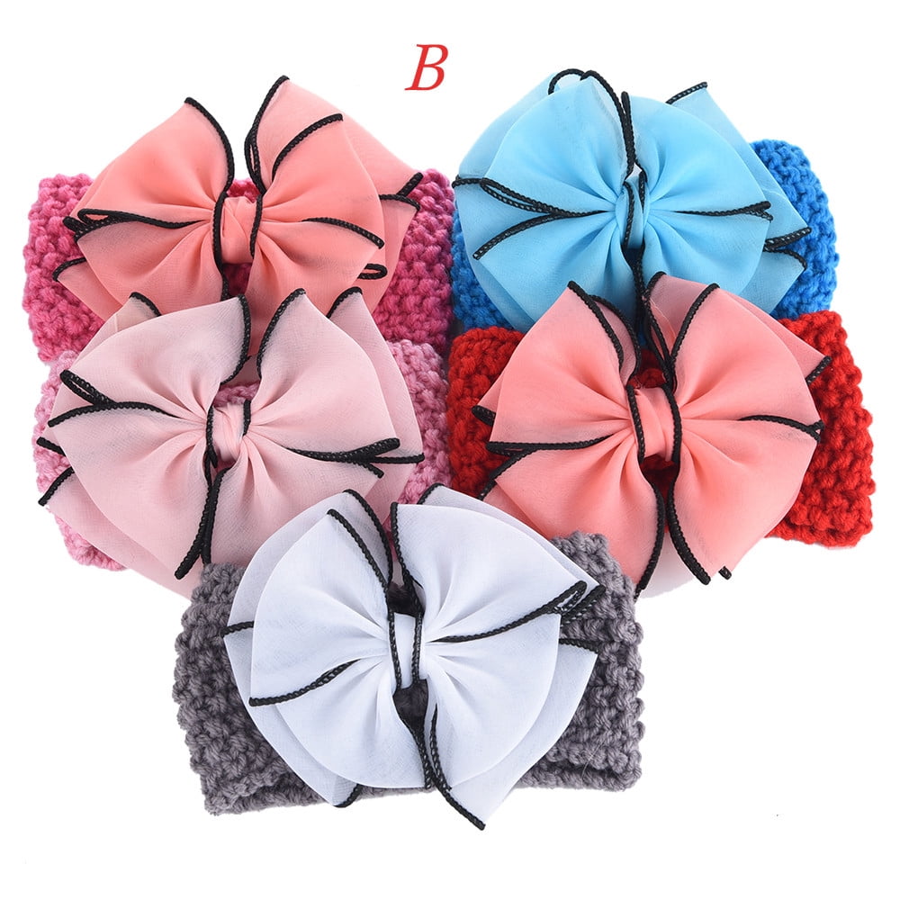 5PCS Wool Knitting Fabrics Bows Infant Headbands Baby Girls Headbands
