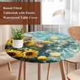 thumbnail image 3 of Sunflower Lemon Round Tablecloth 45-54 Inch Round Fitted Table Cloth with Elastic Edge, Watercolor Summer Lake Aqua Sea Waterproof Table Cover Protector for Outdoor Picnic Party Dining, 3 of 6