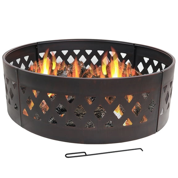 Sunnydaze Crossweave 36" Round Steel Heavy-Duty Outdoor Fire Ring
