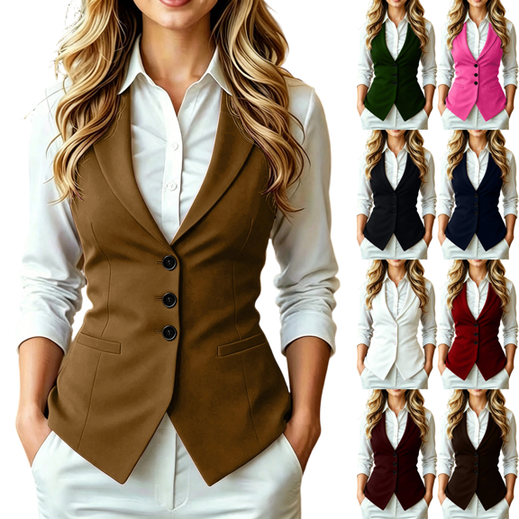 cocolona Blazer Waistcoat for Women Dressy Casual Sleeveless Button Down Layer Blazer For Work Office Outfits