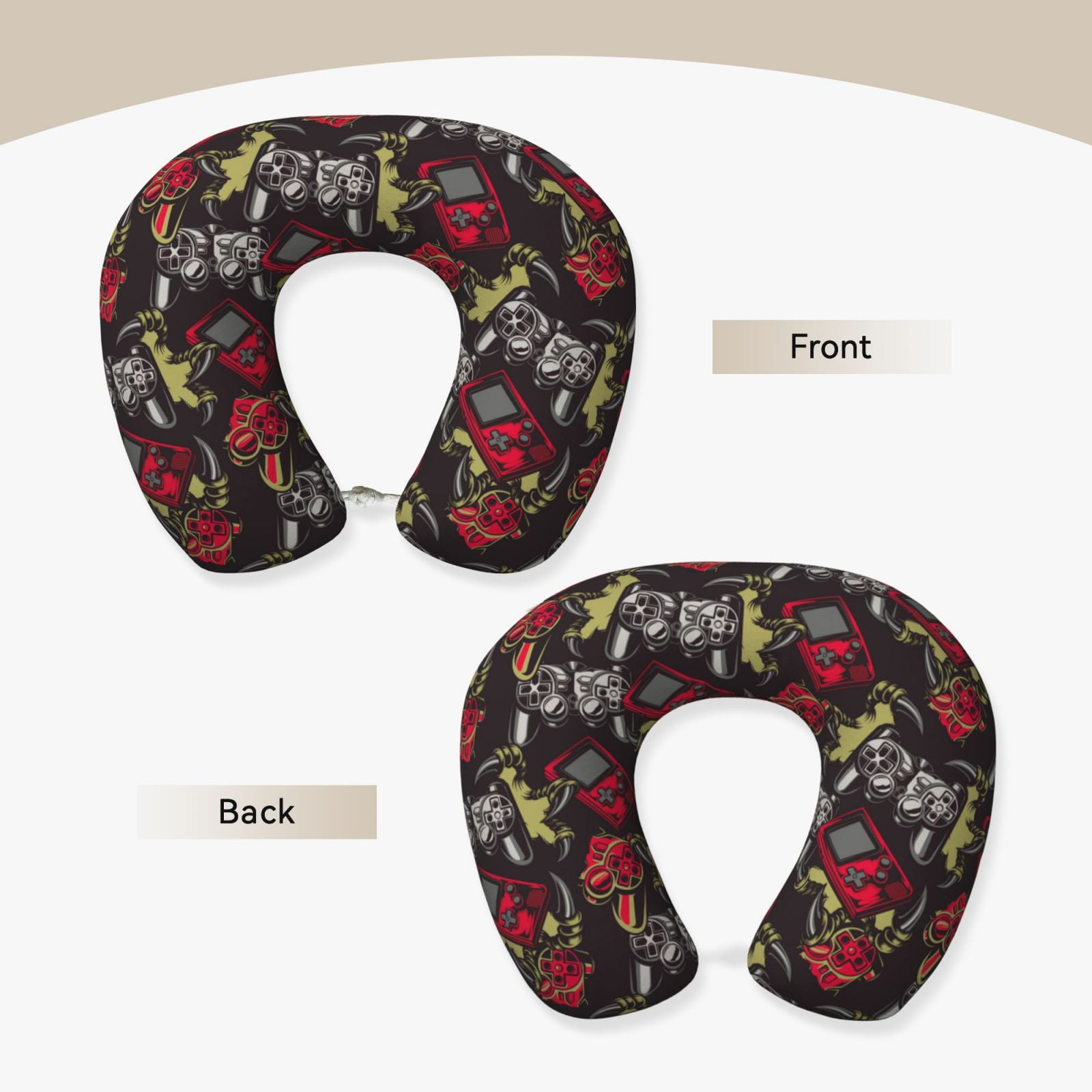 Xecao Vintage Gaming Print Memory Foam Cervical Neck Pillow Versatile U-Shaped Pillows for Home,Office,Camping,Travelling,Soft Washable Cover