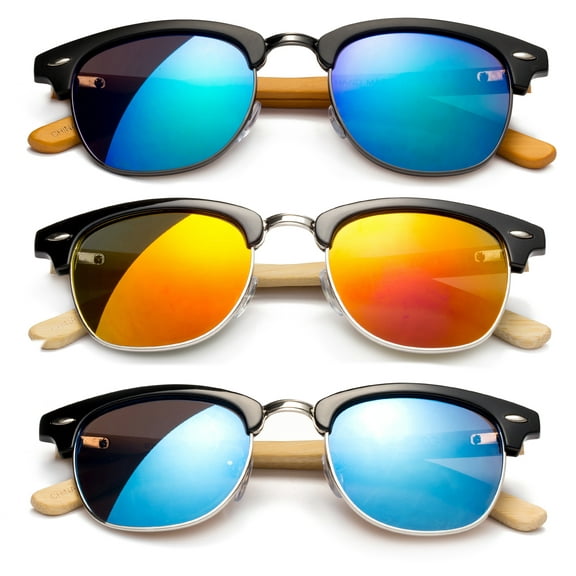 3 Pack Metal Plastic Mixed Frame Vintage Fashion Sunglasses for Men for Women, Bamboo Temple