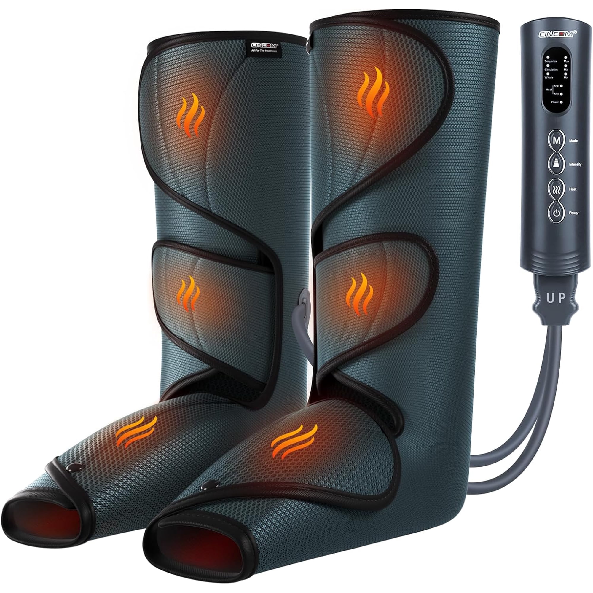 CINCOM Leg Massager with Heat and Compression, Leg Massager for Circulation and Pain Relief FSA HSA, Heating Calf Leg Air Compression Massager Help with Relief Edema RLS
