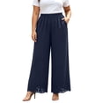 thumbnail image 3 of Pants for Women Plus Size Wide Leg Loose Fit Lightweight Elastic Waisted Pants with Pockets XL-5XL, 3 of 7