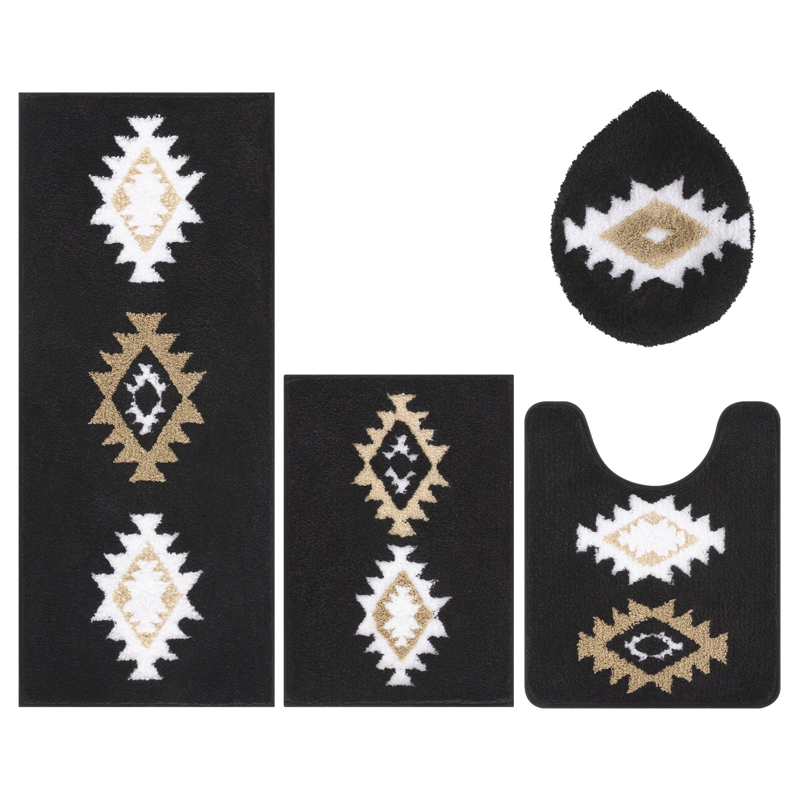 Bathroom Rugs Sets 4 Piece with Toilet Lid Cover, Non Slip Bathroom Mats Extra Soft Bath Rugs Absorbent Shaggy Rugs Perfect Plush Mats U-Shaped Toilet Rug and Toilet Cover