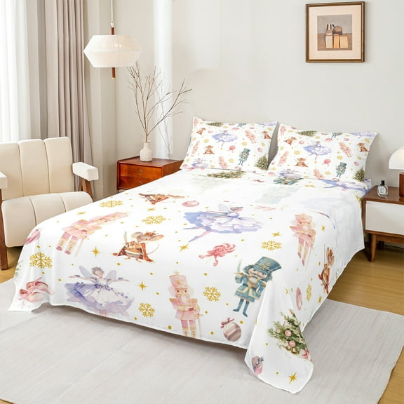 Homewish Dance Ballet Girl Twin Sheet Sets 3pcs for Child Kids Teens,Cartoon Nutcracker Twin Fitted Sheet Microfiber,Merry Christmas Xmas Breathable Flat Sheet,Super Cozy Room Decor