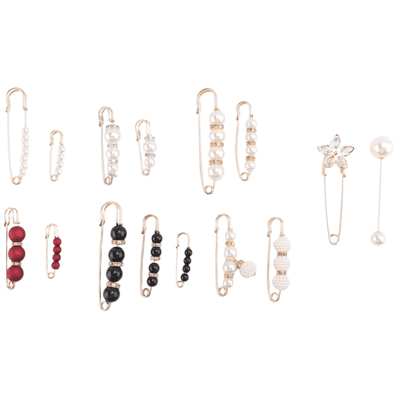 15Pcs Sweater Clips Heavy Duty Safety Pins Faux White Pearl Brooch Pin Dress Clip Hat Shawl Rhinestone Enamel