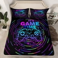 thumbnail image 2 of YST Blue Gaming Bed Sheets for Boys Girls Colorful Gamer Room Decor Gamepad Neon Sign Full Size Sheet Sets,Rainbow Circle Geometric Sheets Game Controller Flat Sheet 4pcs,Black, 2 of 6