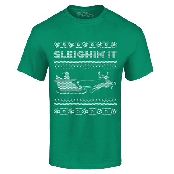 Shop4Ever Men's Sleighin' It Graphic T-shirt Medium Kelly