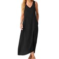 thumbnail image 2 of ClodeEU Women's V Neck Wide Strap Sleeveless Linen Maxi Dress, Casual Loose Summer Dress Black,Women's Plus L, 2 of 7