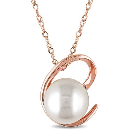 Miabella 8.5-9mm White Round Cultured Freshwater Pearl 14kt Rose Gold Twist Pendant, 17