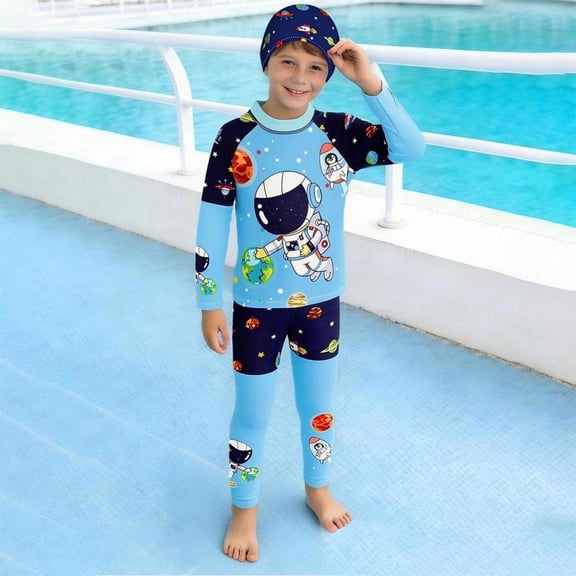 BXSRUTA Boys' 2 Piece Cartoon Print Swim Trunks Set with Swim Cap Quick Dry for Kids Ages 3-10 Years Pool Beach