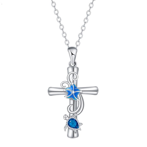Turtle Cross Necklace for Women, Sterling Silver Cross Pendant with Turtle, Faith Jewelry Gifts for Her