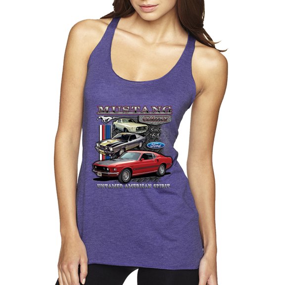 Ford Mustang Untamed Spirit Cars and Trucks Tri-Blend Racerback Tank Top, Purple Rush, Medium