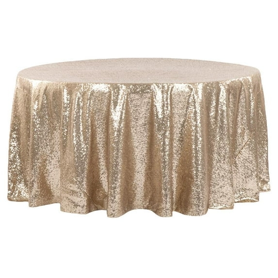 1 Pc, Glitz Sequins 132" Round Tablecloth - Champagne For Wedding Ceremonies & Receptions, Bridal Showers, Baby Showers, Quinceaneras, Anniversary Parties, Or Special Event