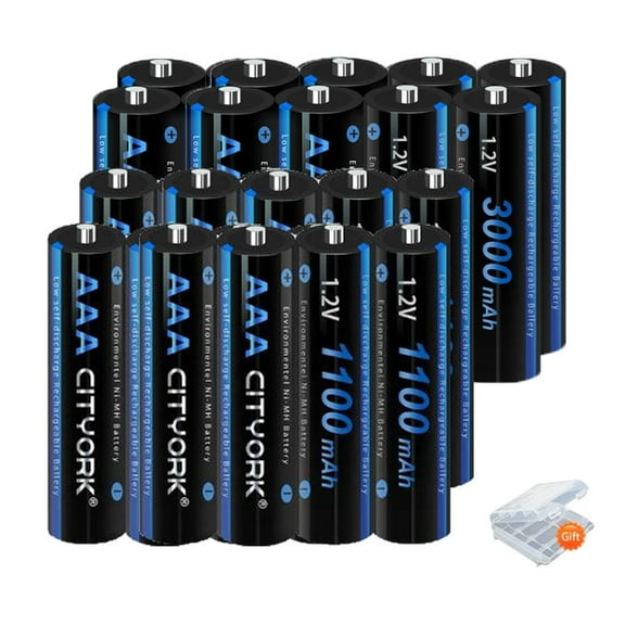 20 Pack 1.2V AA Batteries and AAA Rechargeable Batteries, 10 PCS AA 3000mAh with 10-Pack AAA 1100mAh 1.2V Ni-MH Low Self Discharge Rechargeable Batteries with 5 Pcs Battery Case