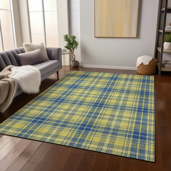 Addison Rugs Chantille Indoor/Outdoor Transitional Plaid Yellow Washable Rectangle Rug, 10' x 14'