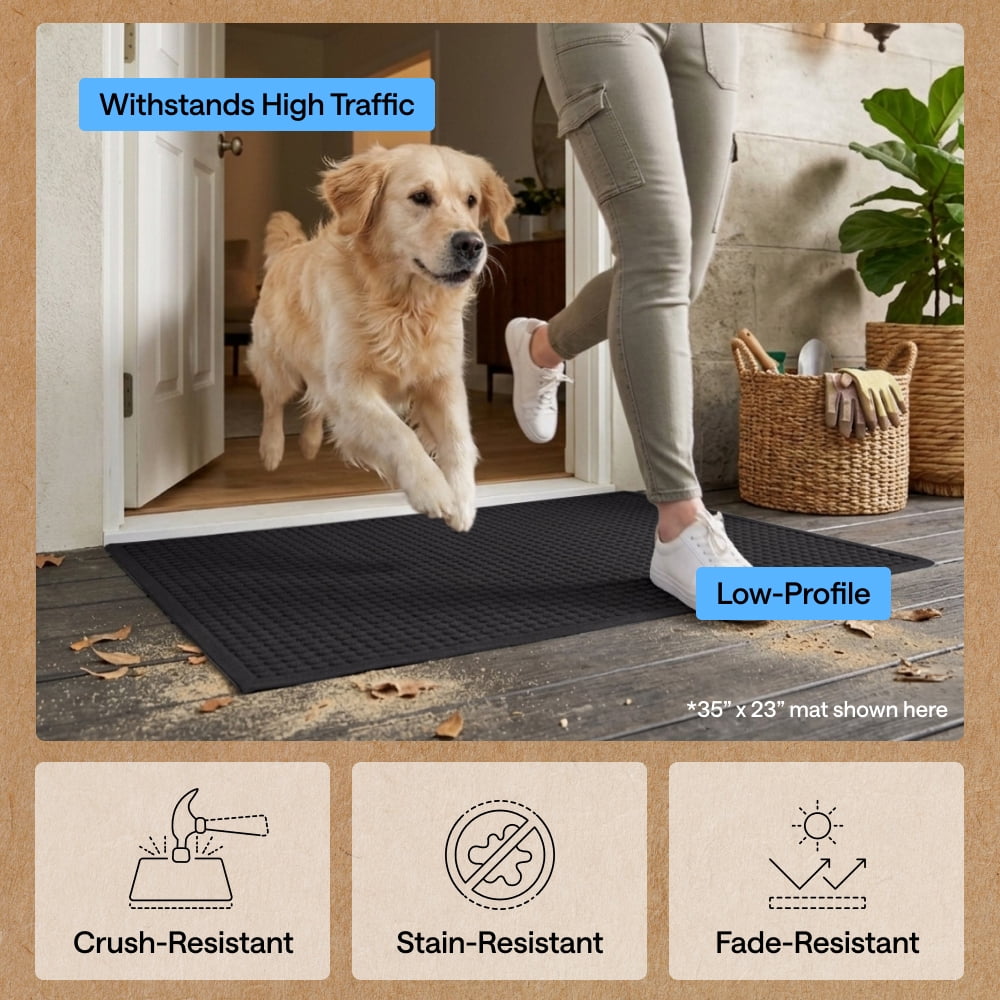 Indoor Outdoor Doormat, 30x16 Black, Rubber Backed HydroAbsorb Door Mat by GORILLA GRIP