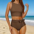 thumbnail image 3 of Blmnix Bathing Suits for Women Two Piece Swimsuit Modest Swimsuits High Waisted Swimsuits Swim Tops Brown Crew Neck Swim Top,XXL, 3 of 8