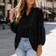 thumbnail image 4 of Neewe Womens V Neck Long Sleeve Tops Dressy Casual Fall Shirts Puff Sleeve Loose Tunic Trendy Tops Blouses, 4 of 5