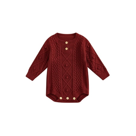 

Amuver Toddler Baby Knit Sweater Rompers Solid Color Casual Warm Long Sleeve Jumpsuit for Newborn Girl Boy