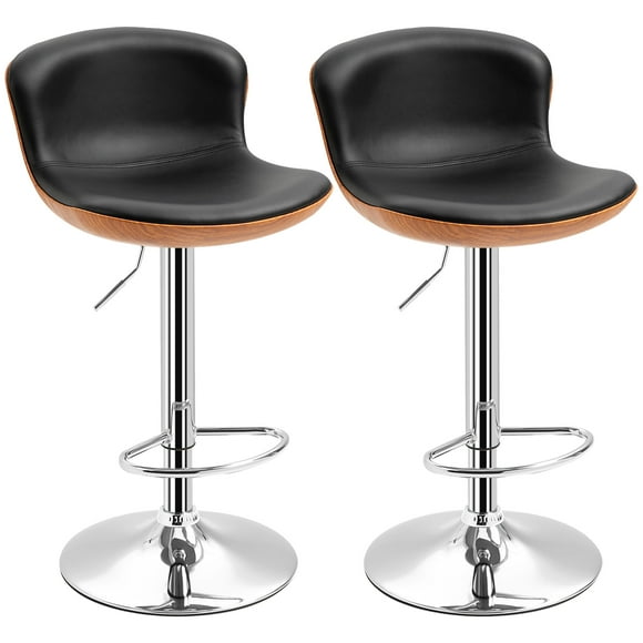HOMCOM Adjustable Bar Stools Set of 2, Swivel Barstools with Back, Footrest, Faux Leather Counter Height Bar Chairs for Dining Room, Kitchen, Black