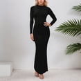 thumbnail image 2 of XIYON Dresses For Women Elegant Casual Bodycon Midi Dress With Stand Collar Long Sleeves And Waist Tucking Ruffle Details For Daily Wear Outfit Going Out Dresses, 2 of 5
