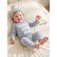 thumbnail image 4 of RUINIXCW Dad's Little Dude Baby Boy Fall Winter Outfit Romper Newborn Baby Boy Hospital Coming Home Outfit Waffled Striped Letter Long Sleeve Jumpsuit Hat Set, 4 of 9
