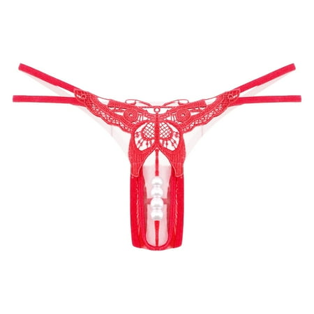 Underwear Women Bikini High Waist Underwear Women Women Embroidered Hollow Sexy Low Waist Underpants Open Cut Pearl Massage Thong
