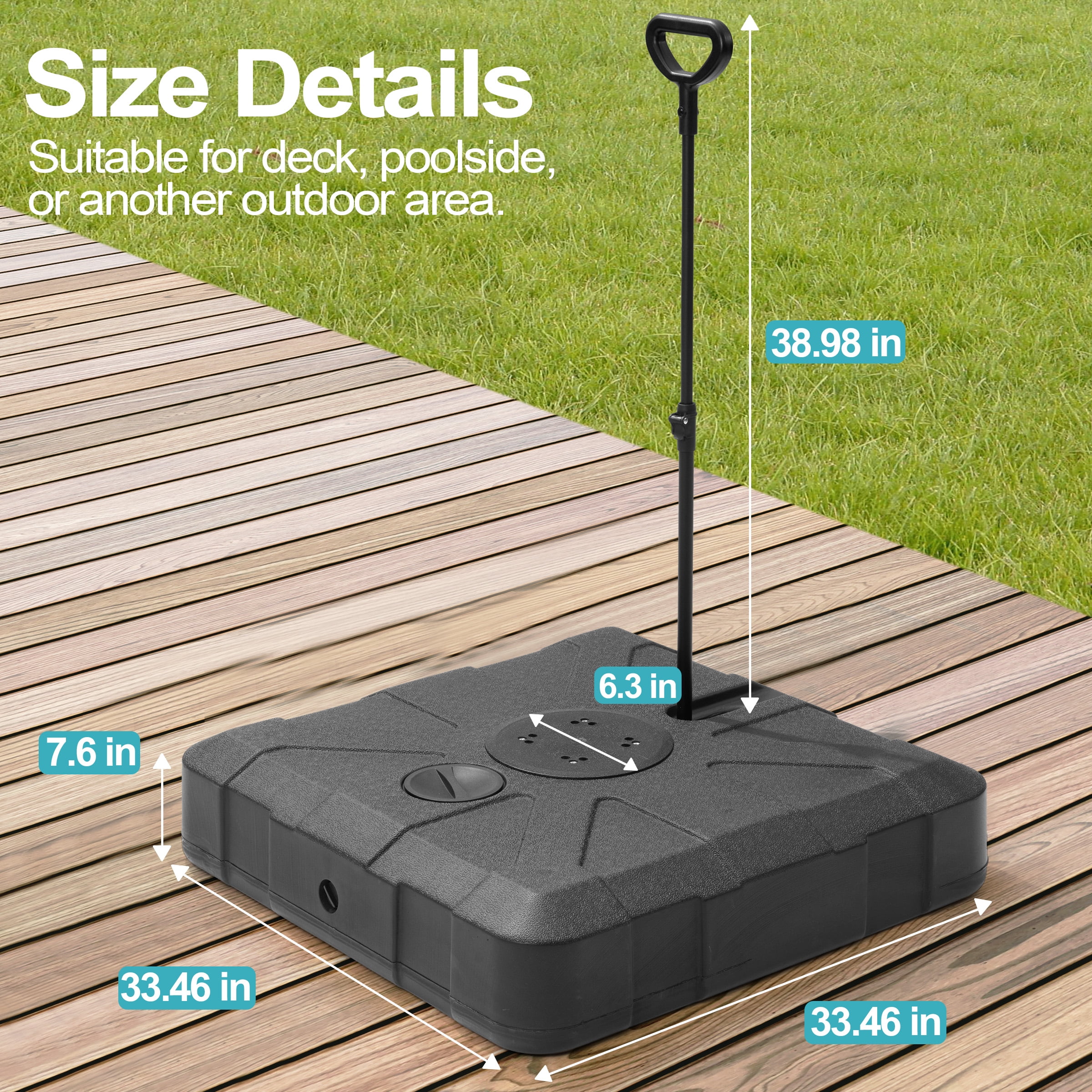 Pellebant Heavy Duty Fillable Patio Umbrella Base Stand with Wheels and Rod
