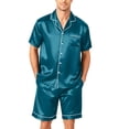 thumbnail image 2 of Garbnen Silk Mens Pajama Set 2 Piece Short Sleeve Button Down Sleepwear Pjs Shorts Set Soft Mens Loungewear Pajama Sets Blue M, 2 of 7