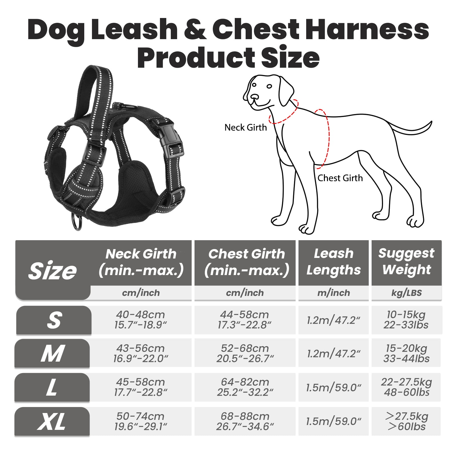MASBRILL Dog Harness and Leash Set, No Pull Vest Harness, Reflective Adjustable Soft Padded Pet Harness with Handle for Small to Large Dogs